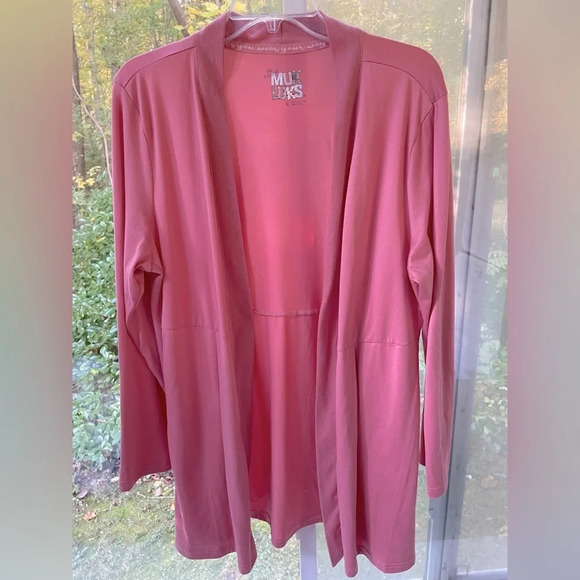 MUK LUKS the original open front cardigan size L. L/S in dusty rose color. EC - Picture 2 of 11